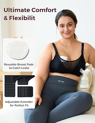 Momcozy Mesh Support Pumping and Nursing Bra (Black) 